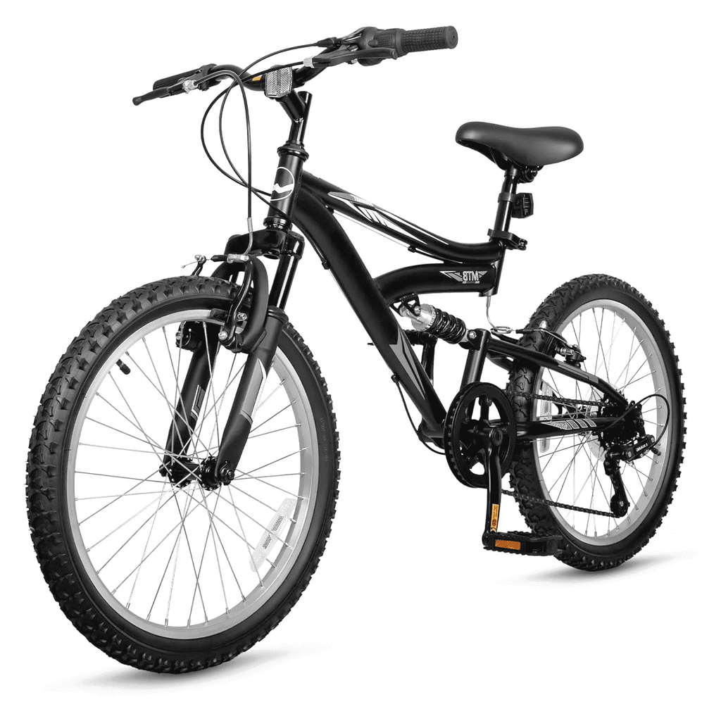 Hykolity 20 Inch Kids Mountain Bike Boys Girls Youth Bicycle For Ages 6-12 Children Bikes Dual Full Suspension Front And Rear V-Brakes 6 Speeds Drivetrain, Black