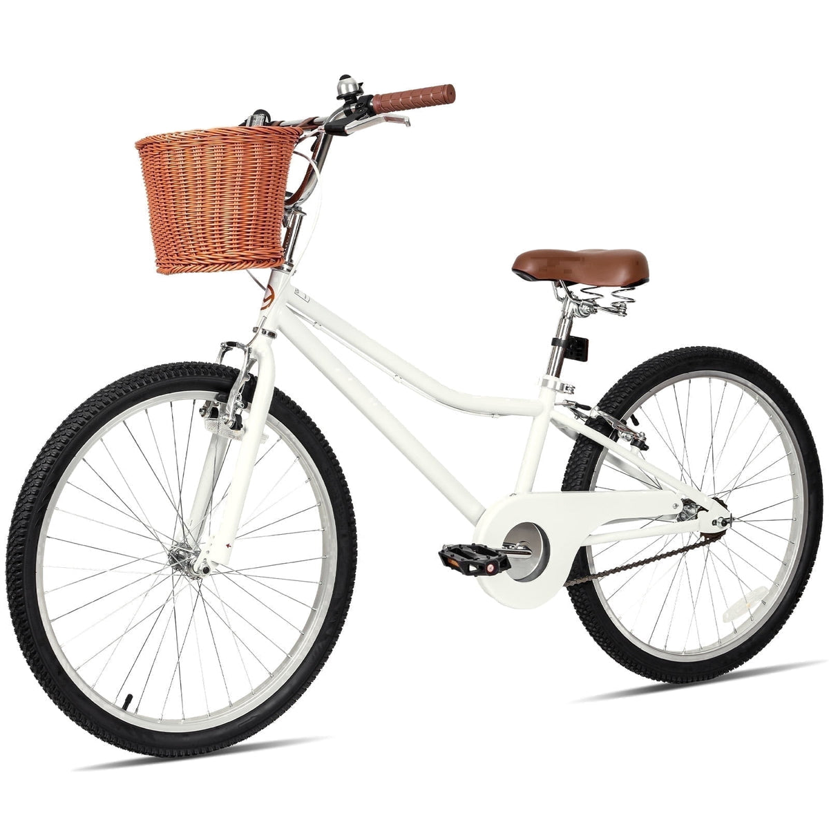 Hykolity Cruiser Bike for Teenage 24 Inch for 8-14 Years Old Girls Bicycle with Basket and Kickstand, Tween Retro Style Childrens Bike for Teen Girls, Pink