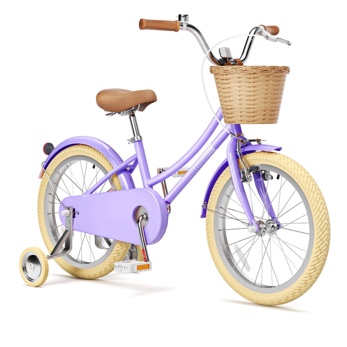 Korimefa Girls Bike 18 Inch Kids Bicycle for 5-9 Years Old, with Removable Training Wheels & Cute Basket, Ideal Gift for Toddler Girls Outdoor Riding,Purple