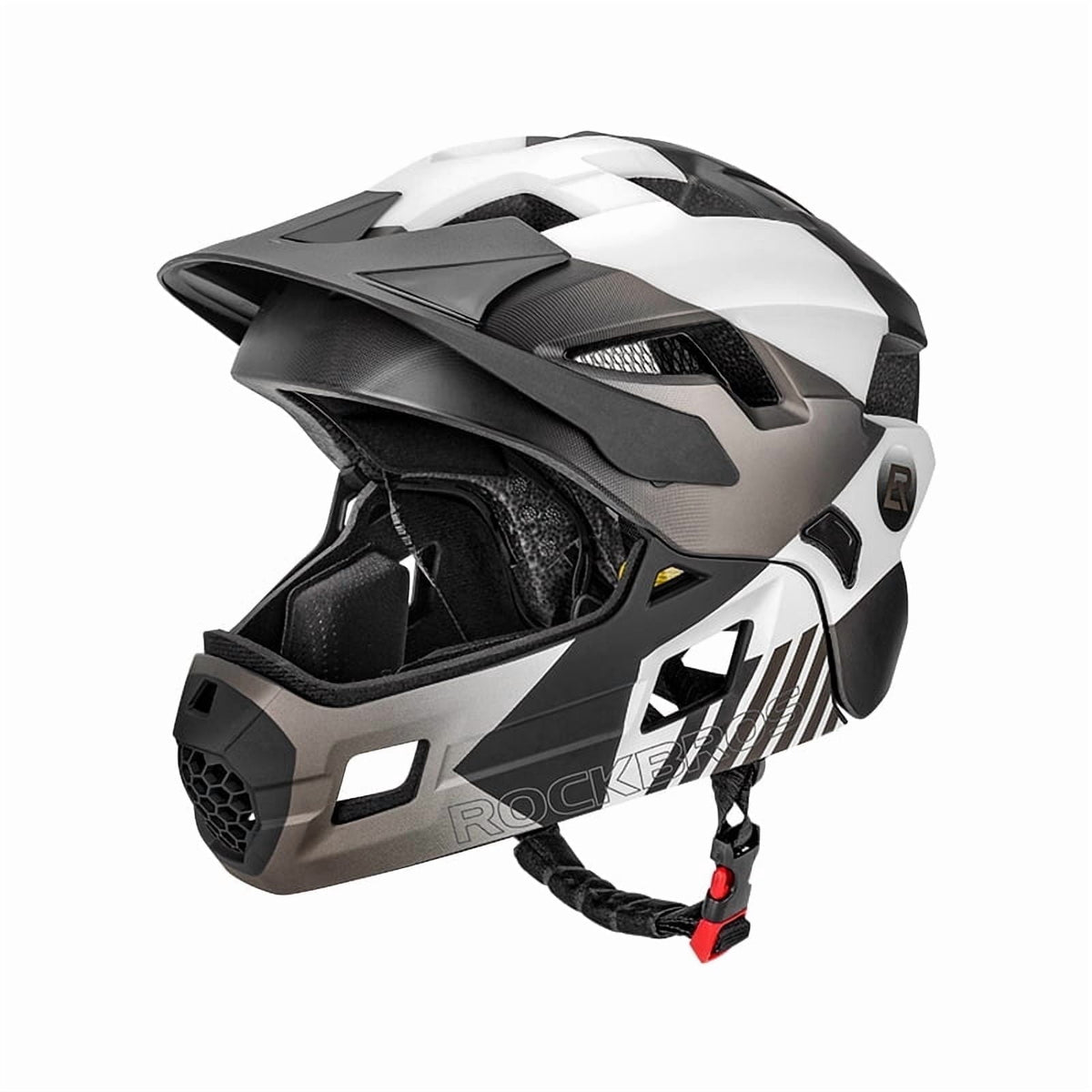 ROCKBROS Bicycle Helmet Kids Helmet Full Face Safety Helmet Removable Helmet Chin All-Round Ventilation Holes with Adjustable Brim for Kids Age 5-12