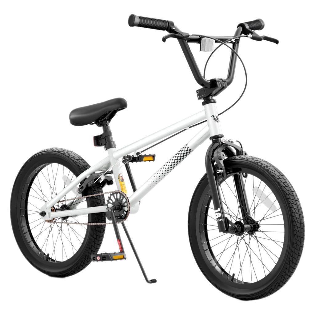Korimefa 18 inch BMX Bikes, Kids Bicycles for Boys Ages 5-9, Child, Tween & Teen, Front Aluminum Alloy U-Brake, Rear R-Brake, Hand Brake Levers & Front and Rear Pegs, White