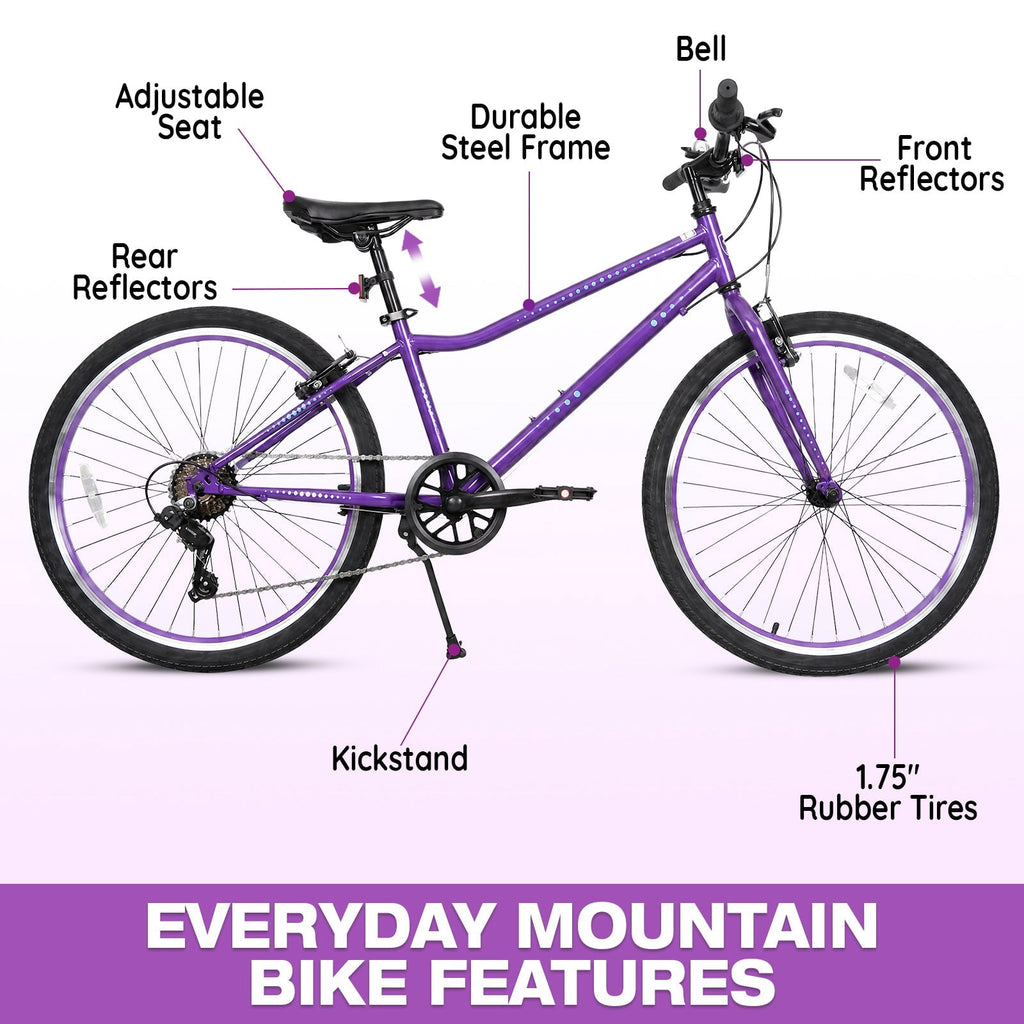 Hykolity 20-in Kid Mountain Bike 7 Speed Bicycles for Kids Bikes MTB Children Ages 8-13 Tween Fits Riders 48-60 Adjustable Seat Dual Brake Outdoor Cycling, Pink