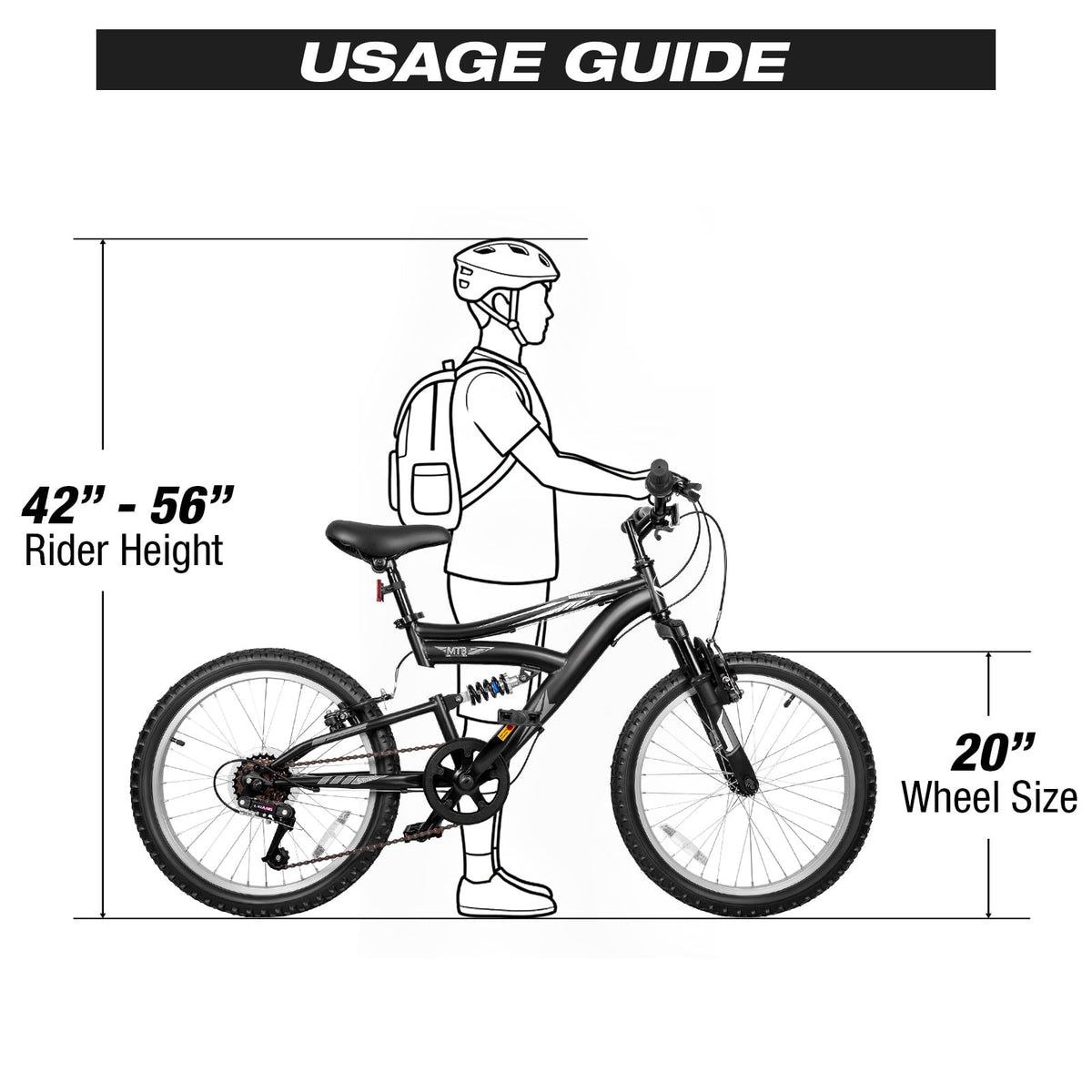 Hykolity 20 Inch Kids Mountain Bike Boys Girls Youth Bicycle For Ages 6-12 Children Bikes Dual Full Suspension Front And Rear V-Brakes 6 Speeds Drivetrain, Black