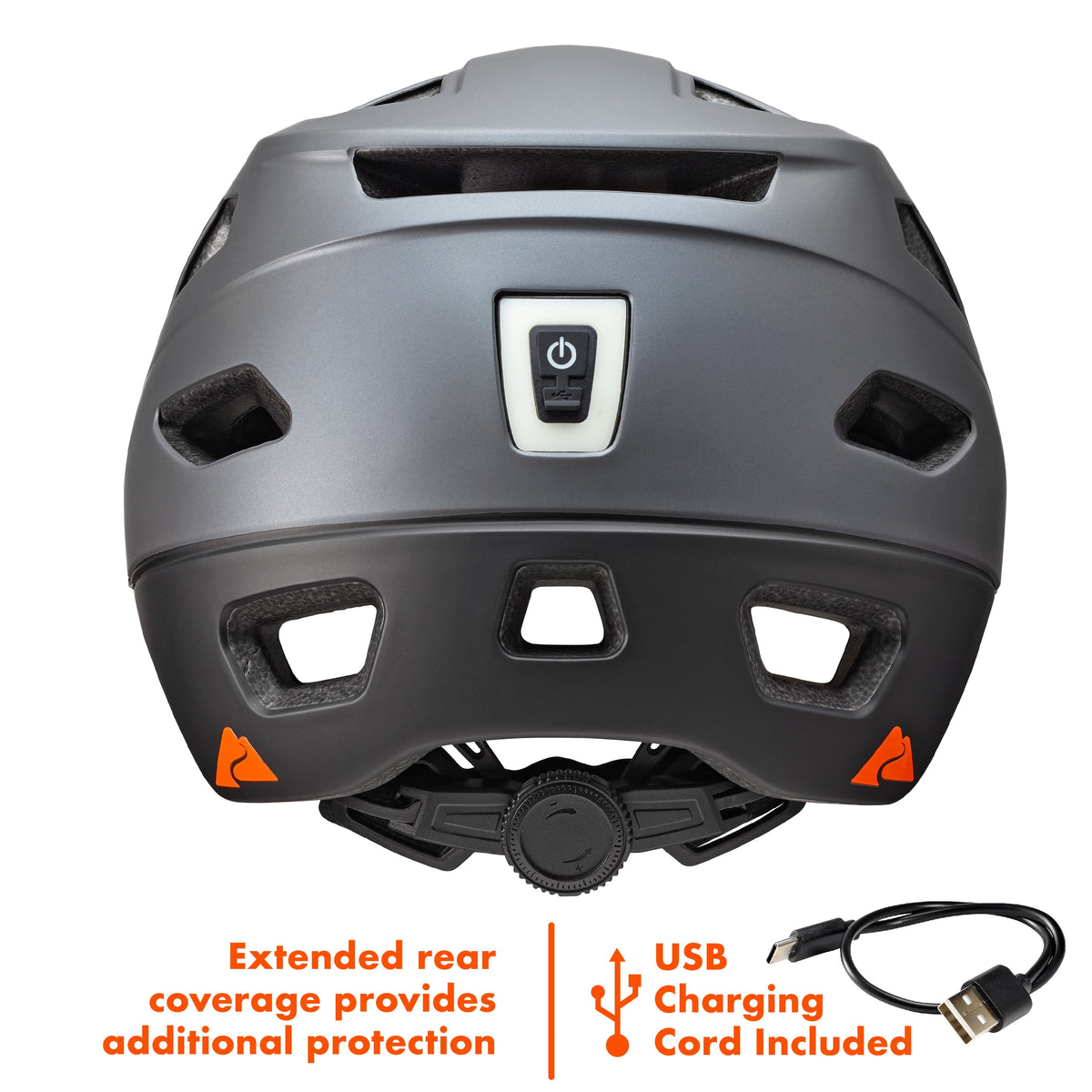 Ozark Trail Adult Bike Helmet with Rechargeable Rear Light-Up, Black, 9 Modes, Ages 14+