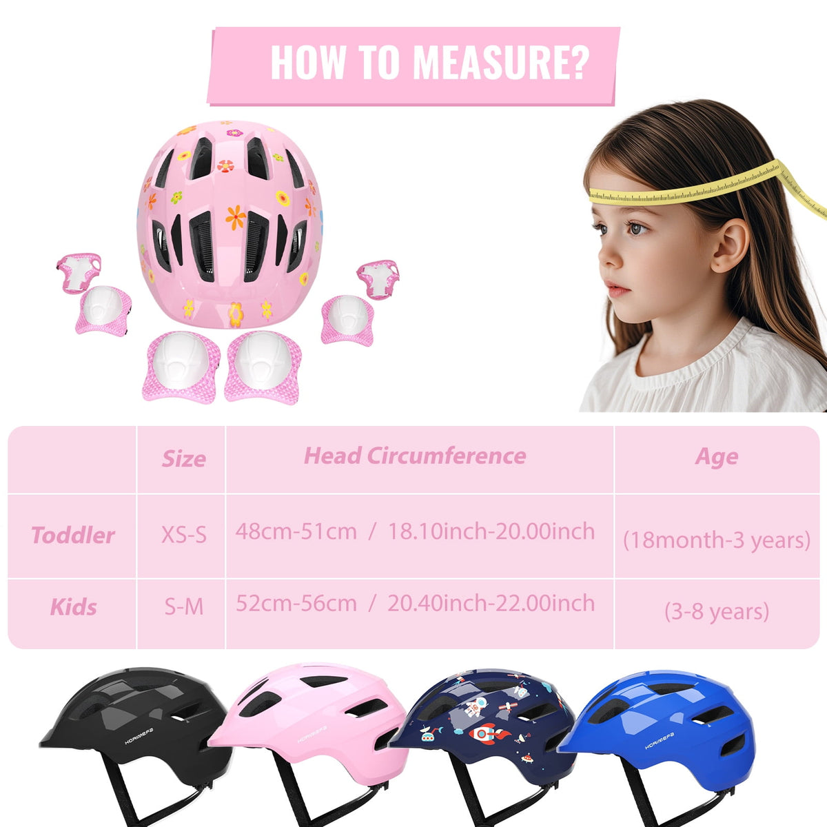 KORIMEFA Kids Bike Helmet Toddler Bicycles Helmets, Multi-Sport Protective Gear Set for 3-5-8-14 Years Boys Girls with Knee Elbow Pads Wrist Guards for Cycling,Skateboarding,Skating Scooter