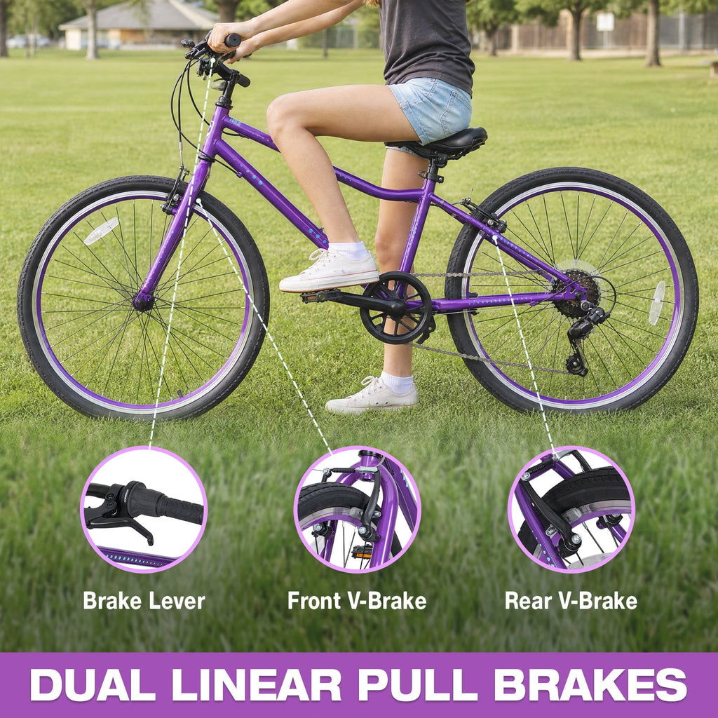 Hykolity 20-in Kid Mountain Bike 7 Speed Bicycles for Kids Bikes MTB Children Ages 8-13 Tween Fits Riders 48-60 Adjustable Seat Dual Brake Outdoor Cycling, Pink