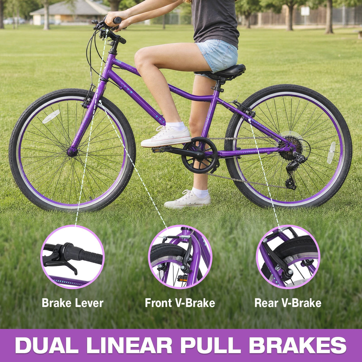 Hykolity 20-in Kid Mountain Bike 7 Speed Bicycles for Kids Bikes MTB Children Ages 8-13 Tween Fits Riders 48-60 Adjustable Seat Dual Brake Outdoor Cycling, Pink