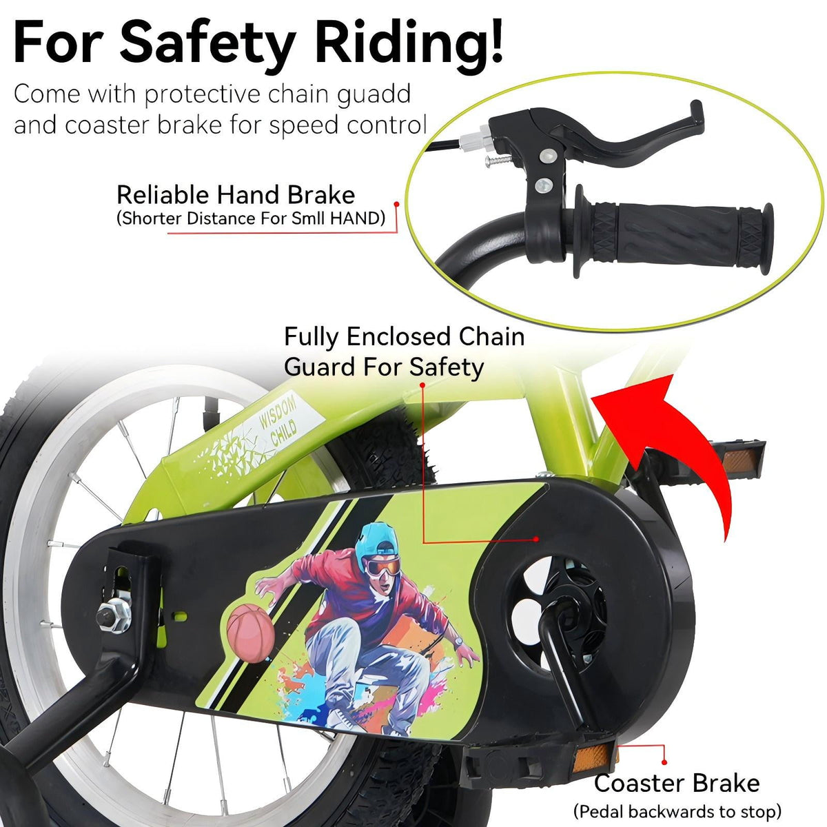 Aukfa 18-Inch Kids Bike for Boys & Girls Ages 5-10,Balance Bikewith Training Wheels, Coaster Brake & Front V-Brake,Pink