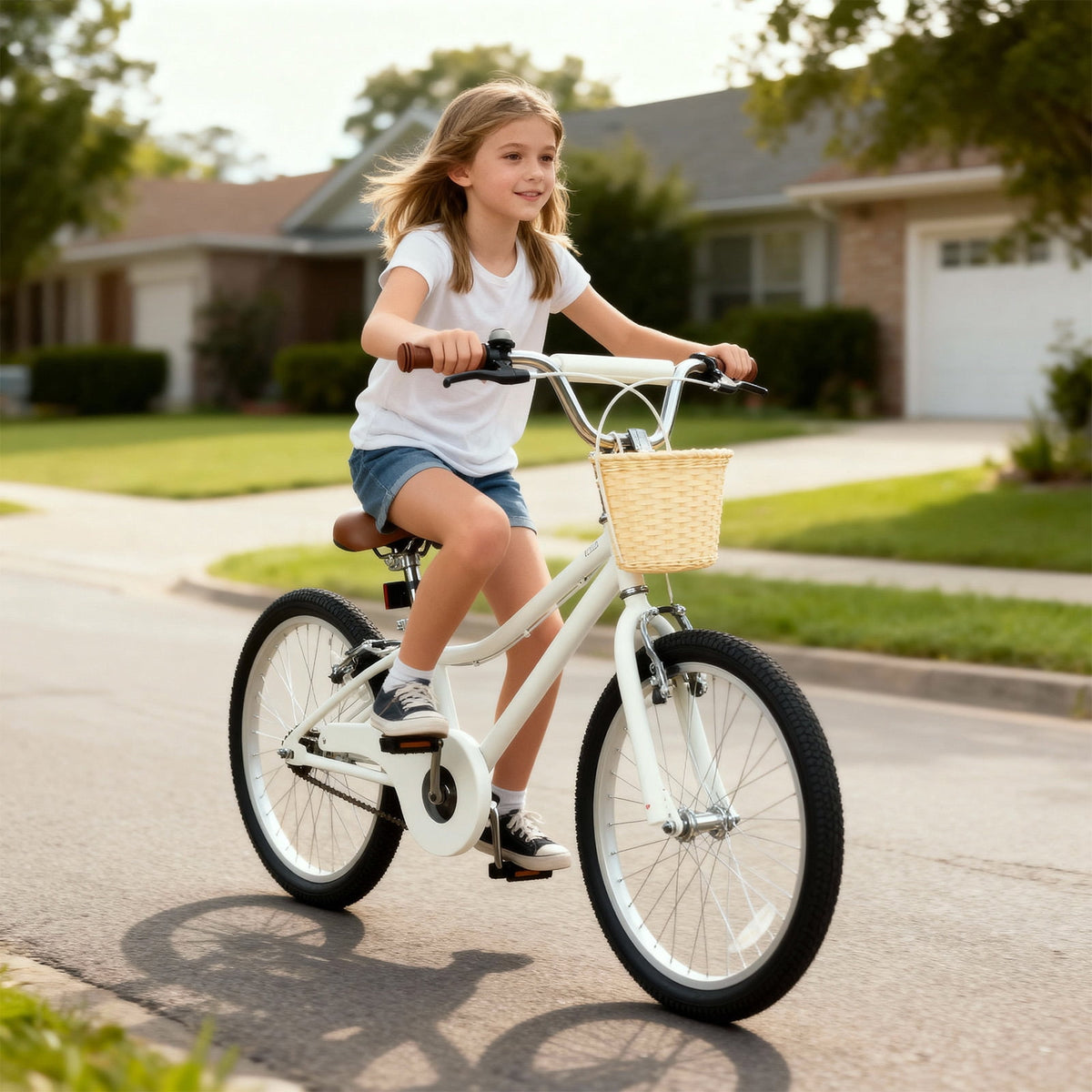 Hykolity Cruiser Bike for Teenage 24 Inch for 8-14 Years Old Girls Bicycle with Basket and Kickstand, Tween Retro Style Childrens Bike for Teen Girls, Pink