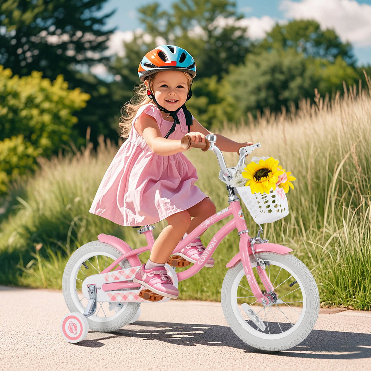 Costway 18'' Kids Bike Toddler Bicycle with Training Wheel Kickstand for 4-8 Years Old Pink
