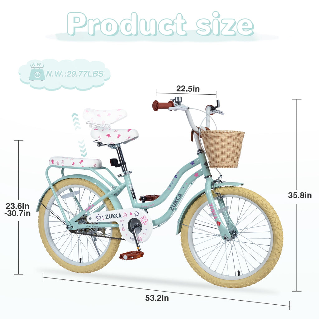 Aukfa 20" Girls Bike with Basket – Kids Bicycle for Ages 7-12, Front & Rear Brakes,Pink