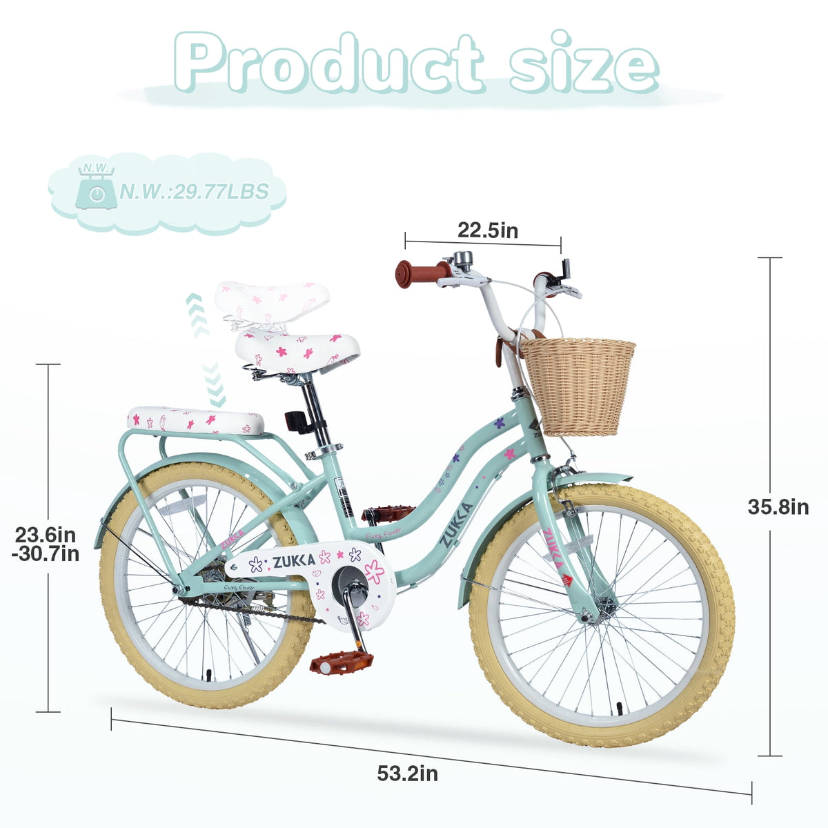 Aukfa 20" Girls Bike with Basket – Kids Bicycle for Ages 7-12, Front & Rear Brakes,Pink