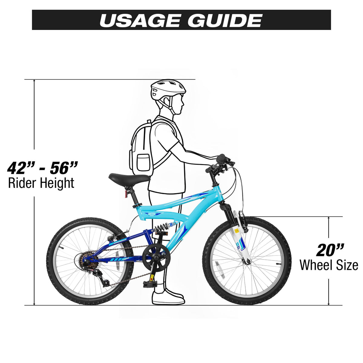 Hykolity 20 Inch Kids Mountain Bike Boys Girls Youth Bicycle For Ages 6-12 Children Bikes Dual Full Suspension Front And Rear V-Brakes 6 Speeds Drivetrain, Black
