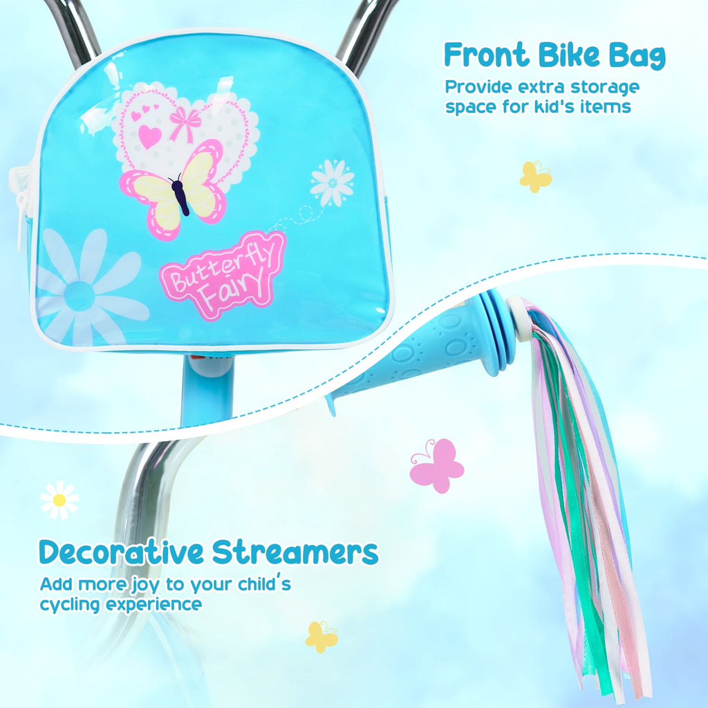 Costway 18 Inches Girls Bike with Front Bag, Children Training Bicycle for 4-8 Years Old Pink
