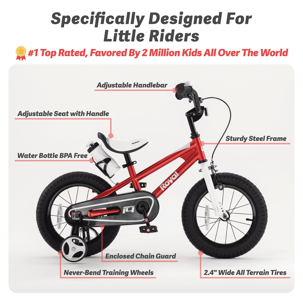 Royalbaby Boys Girls Kids Bike 14 In BMX Freestyle Blue 2 Hand Brakes Bicycles with Training Wheels Child Bicycle