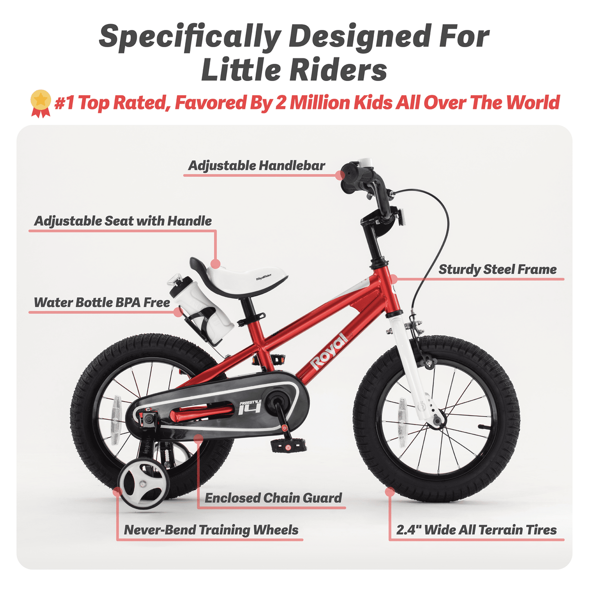 Royalbaby Boys Girls Kids Bike 14 In BMX Freestyle Blue 2 Hand Brakes Bicycles with Training Wheels Child Bicycle