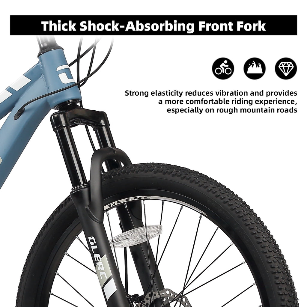 Glerc Skyline 24 Inch Kids Mountain Bike for Boys Girls 10 11 12 13 14 Years Old, 21-Speed Kid Bicycle with Front Suspension & Dual Disc Brakes & Rugged Frame, Black