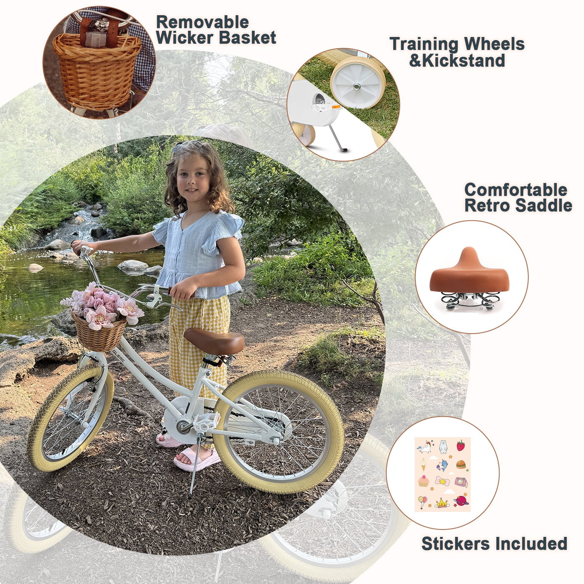 Glerc Little Miss 12 Inch Kids Bike for Girls Ages 2‑4, Retro Bicycle with Training Wheels & Basket, Pink