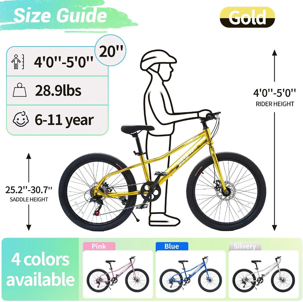 Akaber Kids Bike for Girls 6-11, 20 Inch Mountain Bike for Kids with High Carbon Steel, Dual Disc Brakes and Kickstand