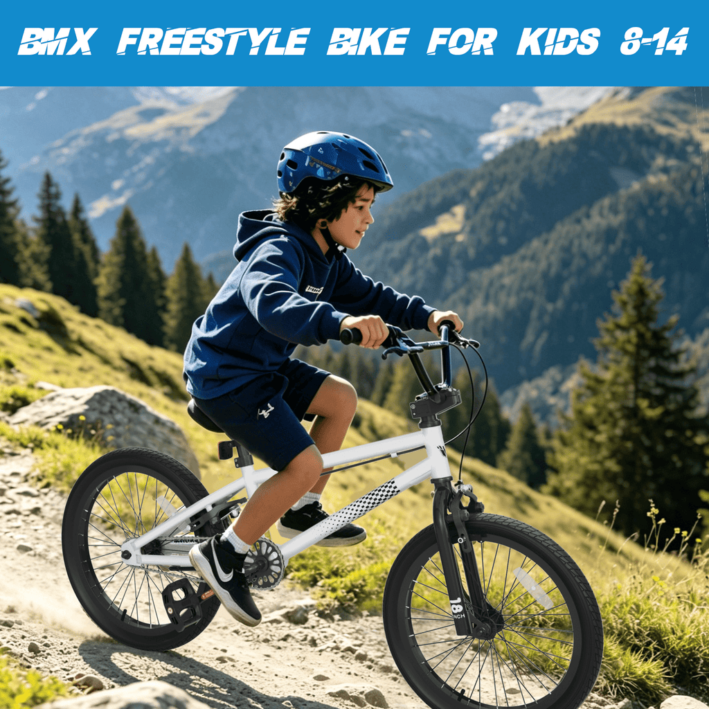 Korimefa 18 inch BMX Bikes, Kids Bicycles for Boys Ages 5-9, Child, Tween & Teen, Front Aluminum Alloy U-Brake, Rear R-Brake, Hand Brake Levers & Front and Rear Pegs, White