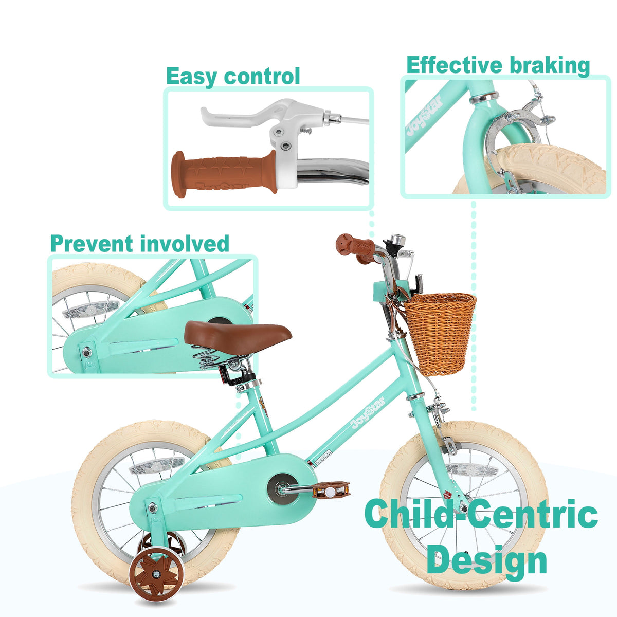 JOYSTAR 14 Inch Girls Bike with Training Wheels & Basket for Ages 3-5, Purple