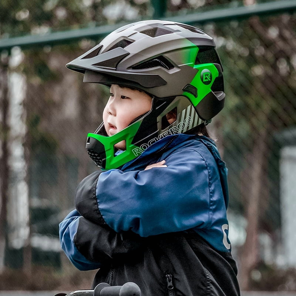 ROCKBROS Bicycle Helmet Kids Helmet Full Face Safety Helmet Removable Helmet Chin All-Round Ventilation Holes with Adjustable Brim for Kids Age 5-12
