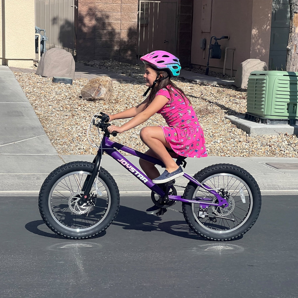 JOYSTAR 20 Inch Mountain Bike for Kids Ages 7-12 Year Old, 3-Inch Wide Knobby Tires, 7 Speed Shimano Drivetrain, Disc Brakes, Fat Tire Kids Bicycles for Boys Girls, Purple