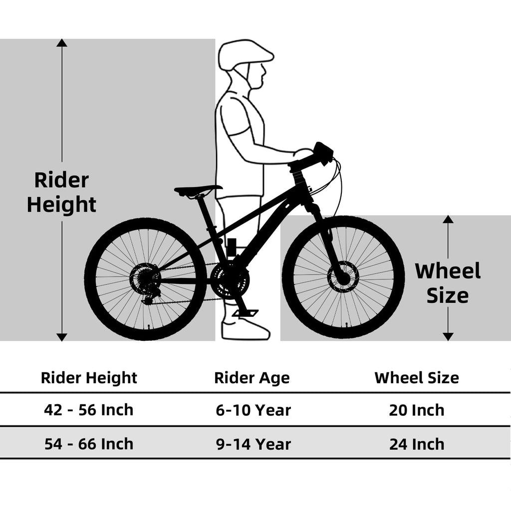 Glerc Skyline 24 Inch Kids Mountain Bike for Boys Girls 10 11 12 13 14 Years Old, 21-Speed Kid Bicycle with Front Suspension & Dual Disc Brakes & Rugged Frame, Black