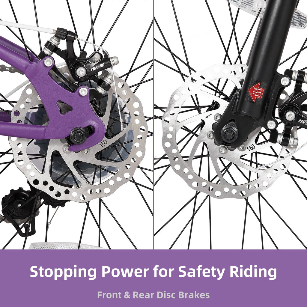 JOYSTAR 20 Inch Mountain Bike for Kids Ages 7-12 Year Old, 3-Inch Wide Knobby Tires, 7 Speed Shimano Drivetrain, Disc Brakes, Fat Tire Kids Bicycles for Boys Girls, Purple
