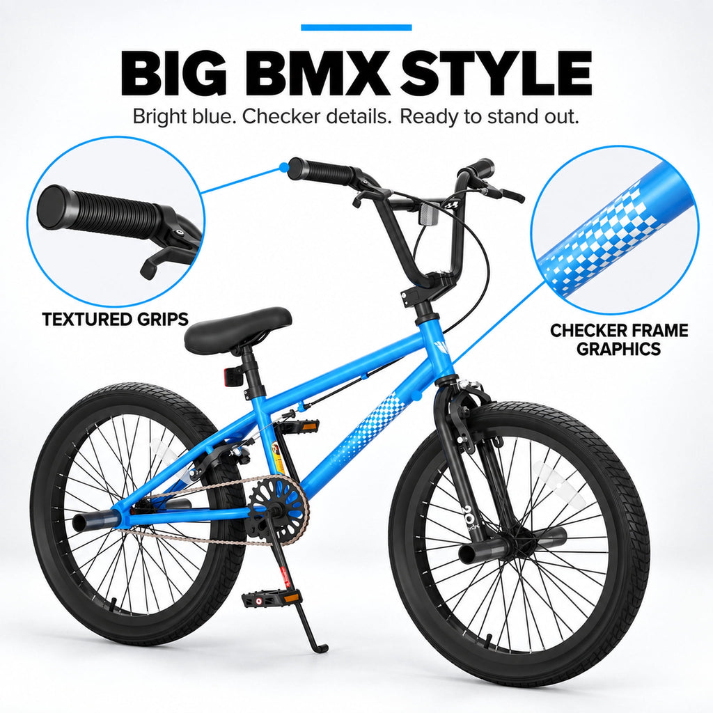 Korimefa 18 inch BMX Bikes, Kids Bicycles for Boys Ages 5-9, Child, Tween & Teen, Front Aluminum Alloy U-Brake, Rear R-Brake, Hand Brake Levers & Front and Rear Pegs, White