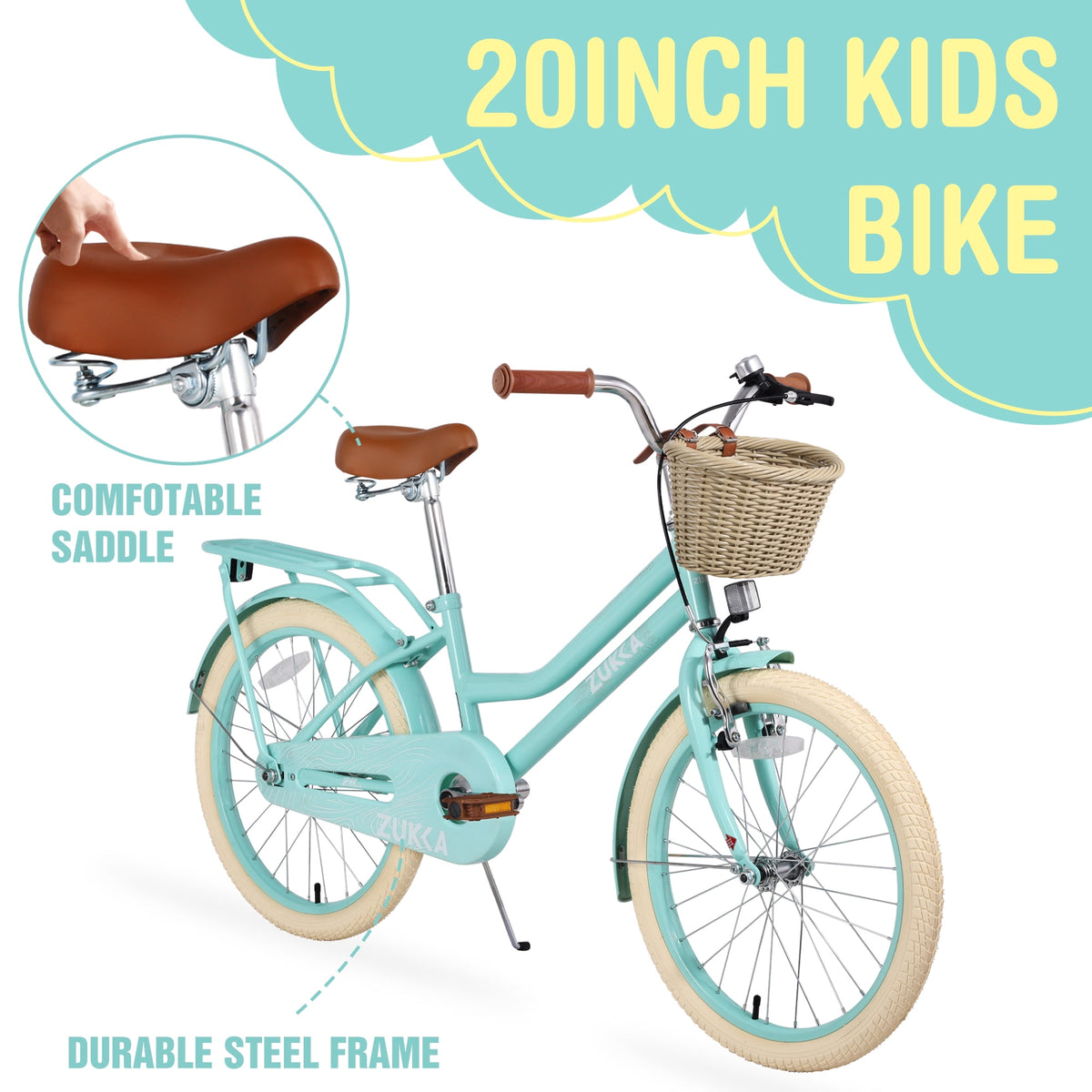 Aukfa 20 inch Girl's Bikes with Basket, Children's Bicycle for 7-10 Years Old Kids, Purple